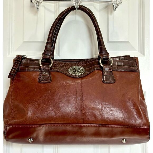 GIANI BERNINI - Double Zip Glazed Leather Satchel/Espresso w/Faux Leather Trim - Picture 2 of 16